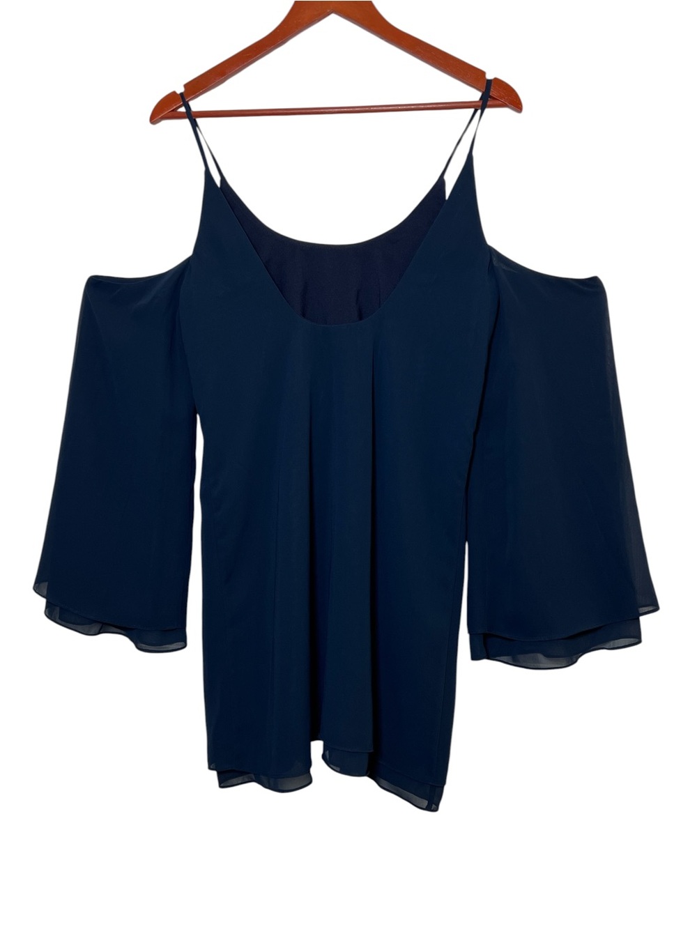 Lovers + Friends Women’s Sz Small US Cold Shoulder Bell Sleeve Mini Dress Navy - Picture 3 of 10